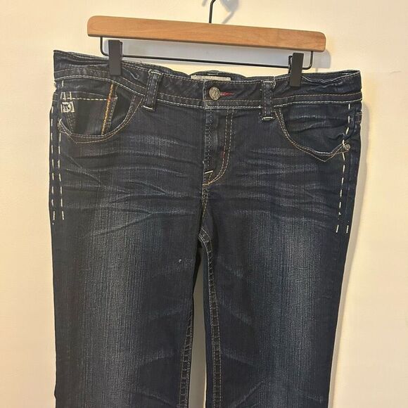 MEK NDM Moscow Made for Buckle Boot Cut Thick Stitch Distressed Dark Wash Sz 34x - Picture 3 of 15